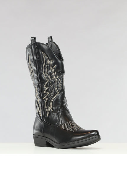 OP=OP.! Zwarte Lederlook Western Boots met Stiksels