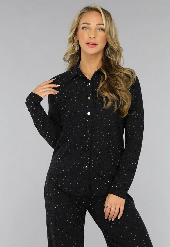 OP=OP.! Zwarte Longsleeve Glitter Blouse