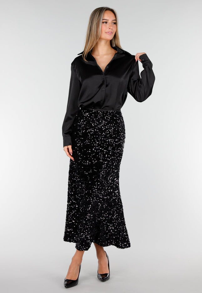 OP=OP.! Zwarte Pailletten Midi Rok