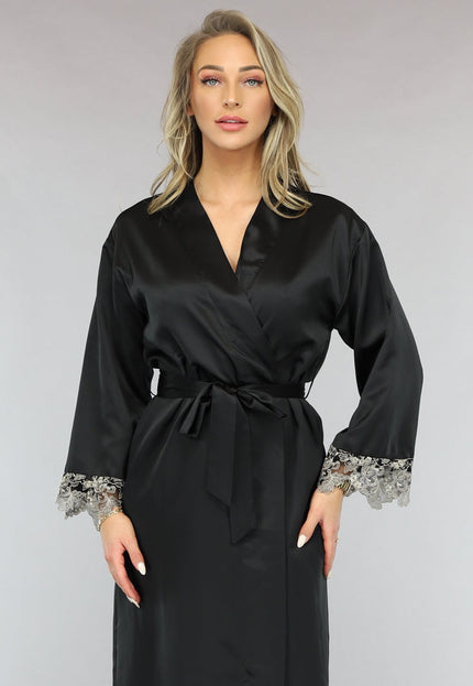 OP=OP.! Zwarte Satijnen Kimono met Borduur Details