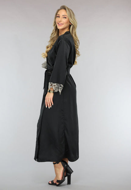 OP=OP.! Zwarte Satijnen Kimono met Borduur Details