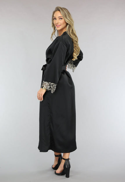 OP=OP.! Zwarte Satijnen Kimono met Borduur Details