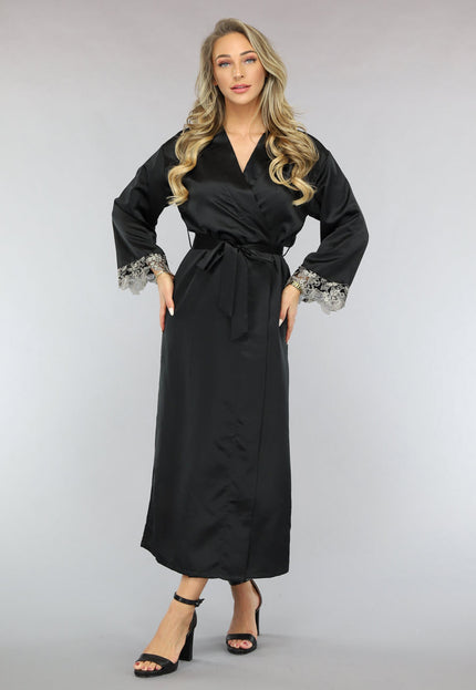 OP=OP.! Zwarte Satijnen Kimono met Borduur Details
