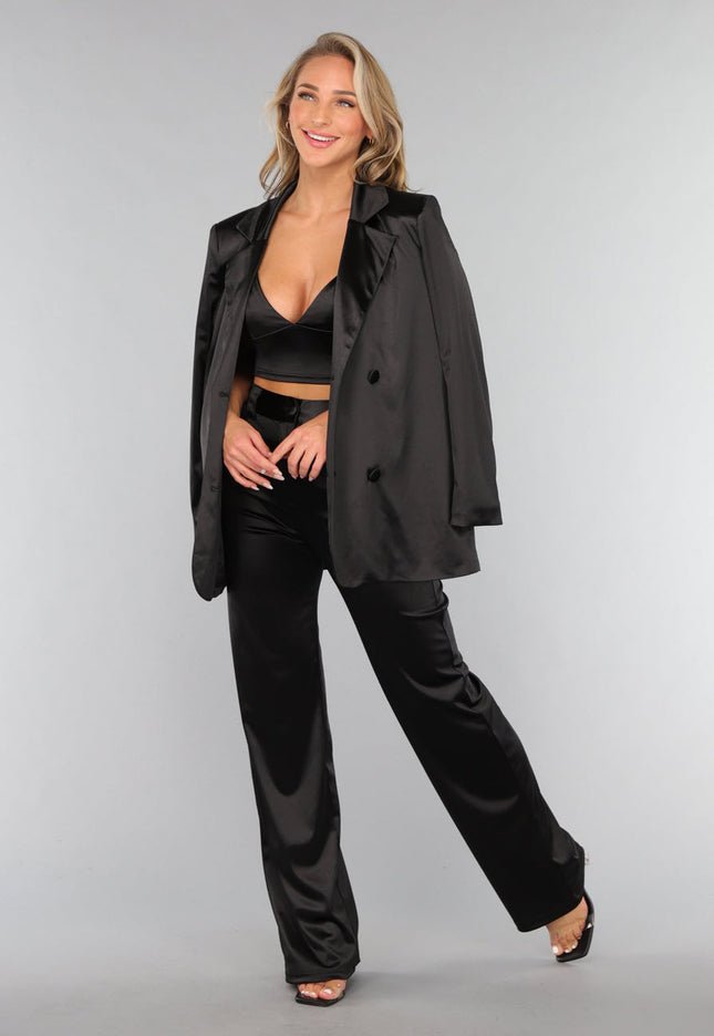 OP=OP.! Zwarte Satijnen Straight Leg Stretch Pantalon