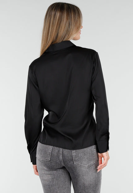 OP=OP.! Zwarte Satijnlook Blouse met Strikdetail