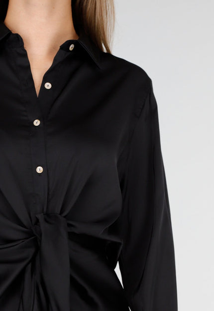 OP=OP.! Zwarte Satijnlook Blouse met Strikdetail