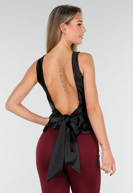 OP=OP.! Zwarte Stretch Satijnen Top met Pads