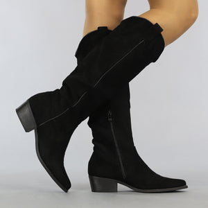 OP=OP.! Zwarte Suède-Look Cowboylaarzen