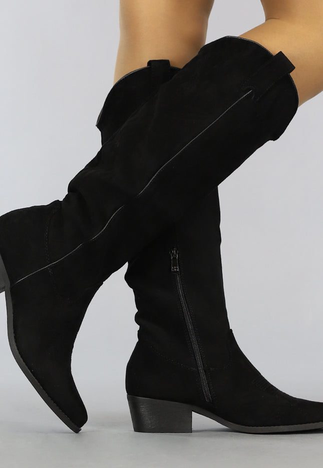 OP=OP.! Zwarte Suède-Look Cowboylaarzen