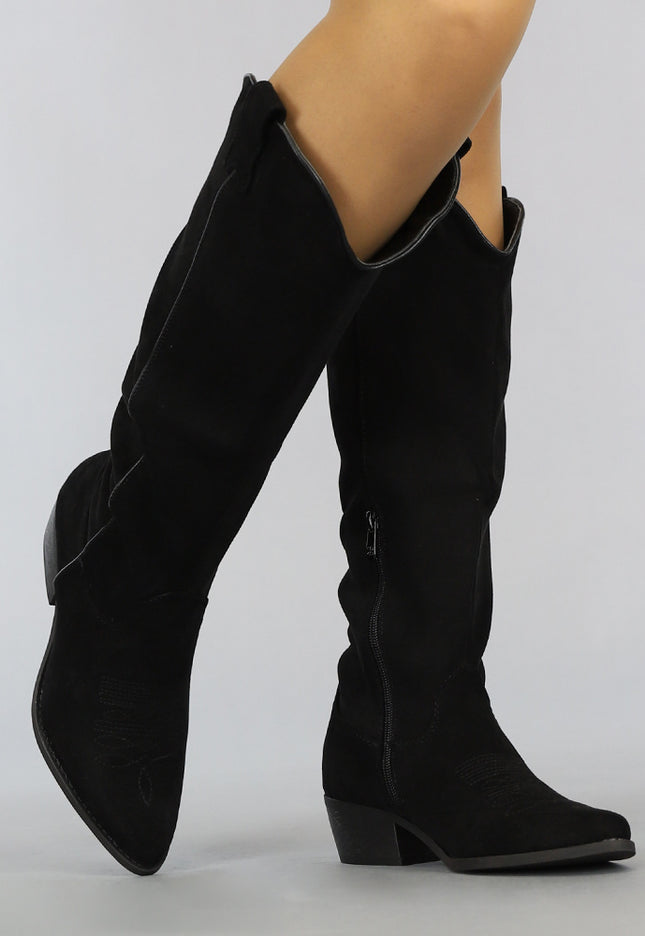 OP=OP.! Zwarte Suède-Look Cowboylaarzen