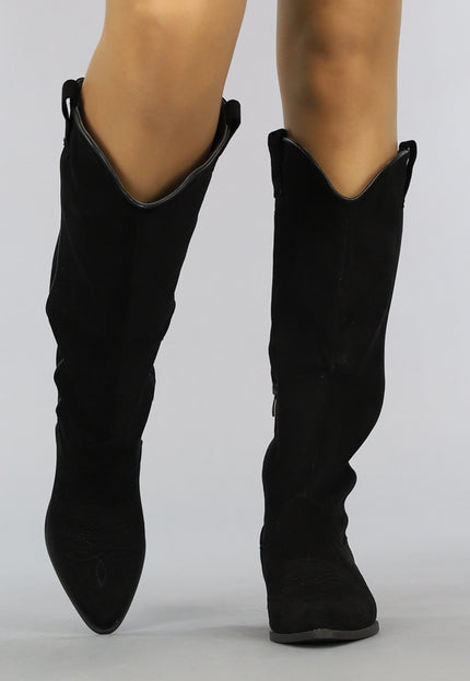 OP=OP.! Zwarte Suède-Look Cowboylaarzen