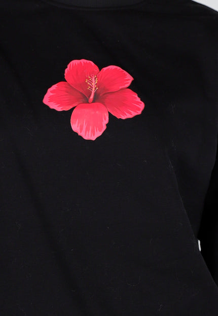 OP=OP.! Zwarte Sweater met Roze Hibiscus