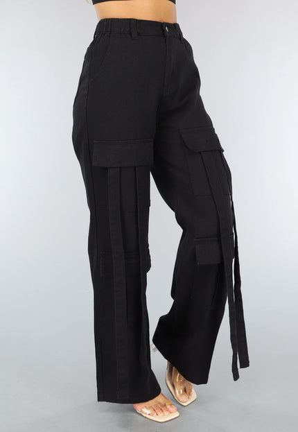 OP=OP.! Zwarte Utility Broek met Straps