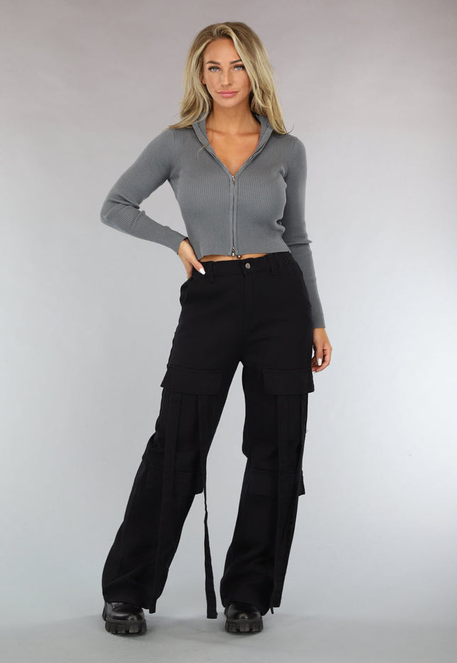 OP=OP.! Zwarte Utility Broek met Straps