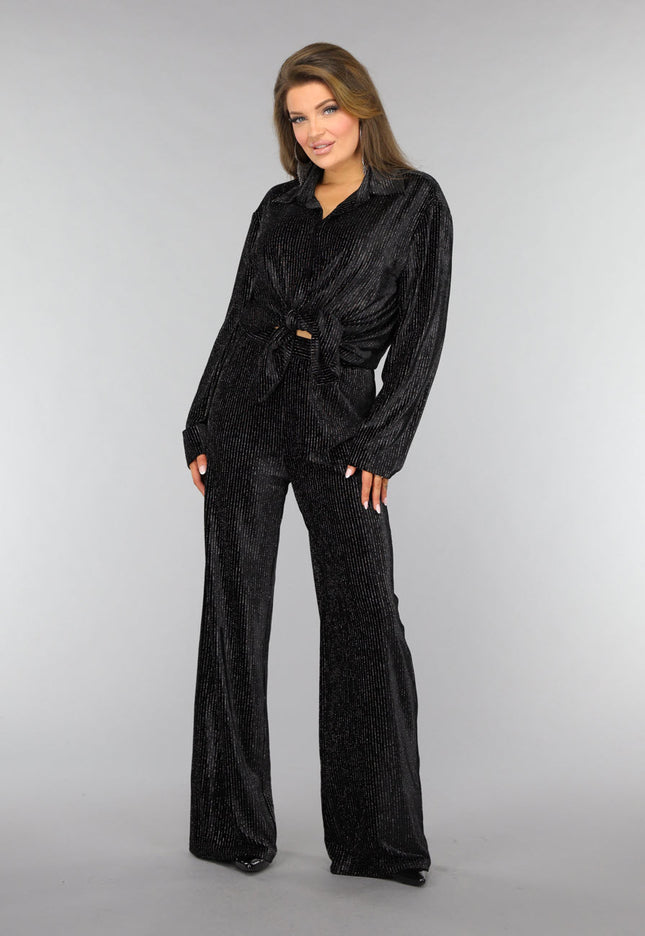 OP=OP.! Zwarte Velvet Glitter Two Piece