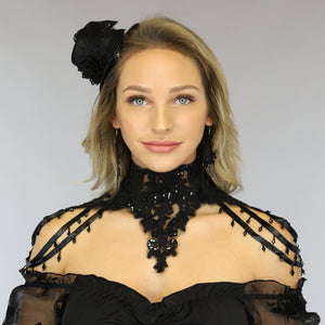 OP=OP.! Zwarte Victorian Kraag met Kraaltjes
