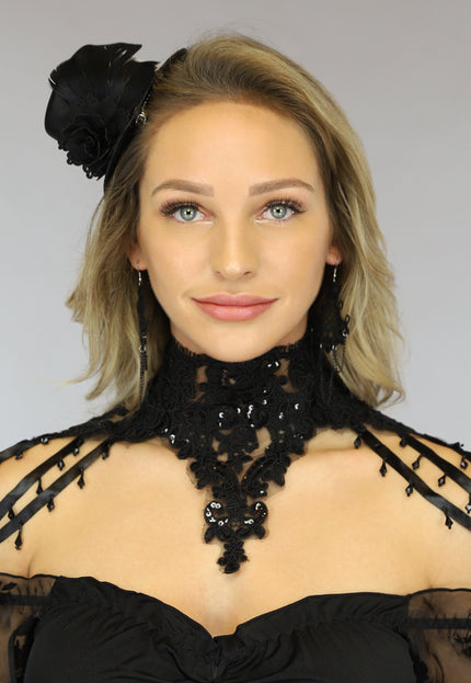 OP=OP.! Zwarte Victorian Kraag met Kraaltjes