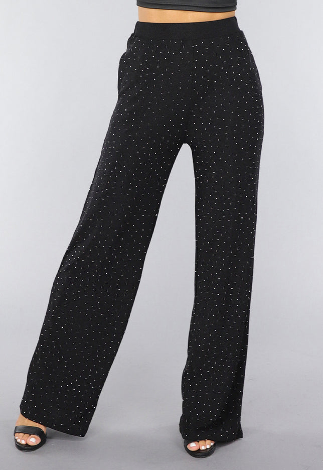 OP=OP.! Zwarte Wide Leg Glitter Broek