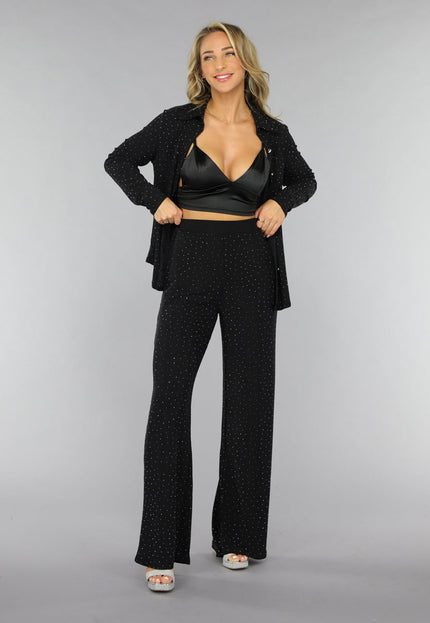 OP=OP.! Zwarte Wide Leg Glitter Broek