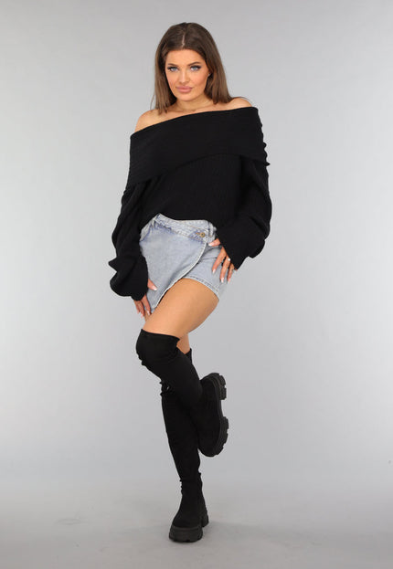 OP=OP! Zwarte Zachte Off Shoulder Trui