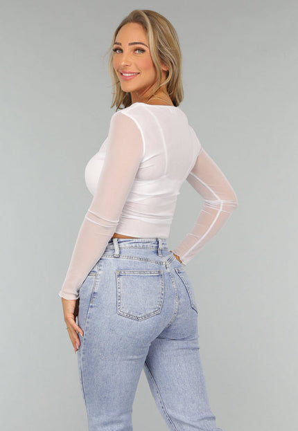 OP=OP.03.NL Witte Longsleeve Mesh Crop Top