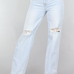 OP=OP.03.S Lichtblauwe Wijde Jeans met Knie Scheuren