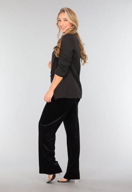 OP=OP.03.S Zwarte Fluwelen Wide Leg Panterprint Broek