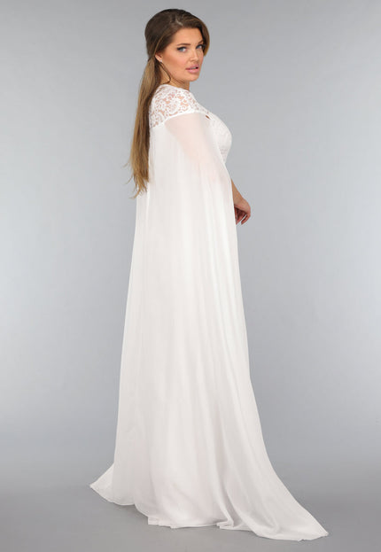 OP=OP.05.NL Witte Lange Trouwjurk met Chiffon Mouwen