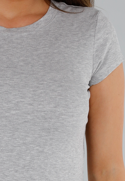 OP=OP.05.S Grijs Gemeleerd Microrib T-Shirt