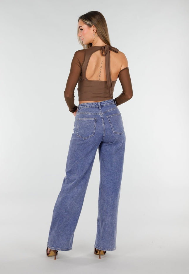 OP=OP.06.NL Bruine One Shoulder Mesh Top