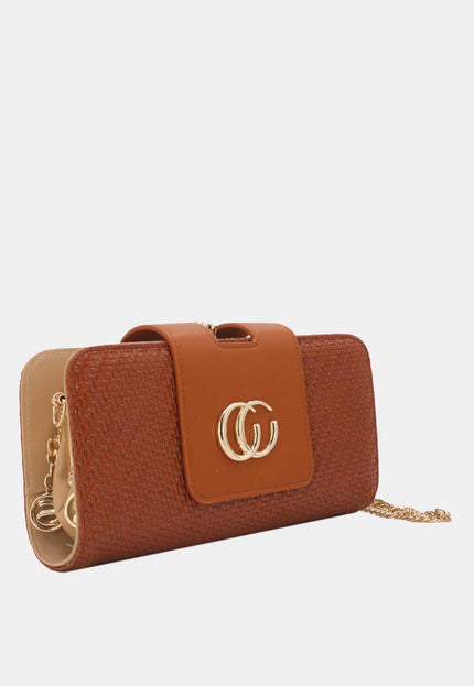 OP=OP.07.NL Clutch Cognac Gevlochten Leer