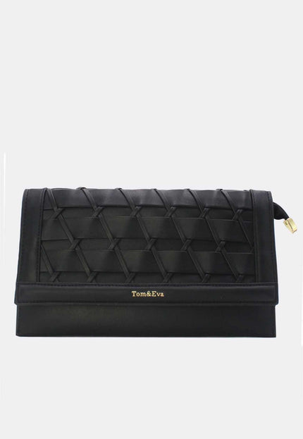 OP=OP.07.NL Clutch in Zwart Gevlochten Leer