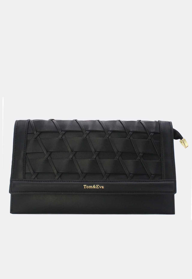 OP=OP.07.NL Clutch in Zwart Gevlochten Leer