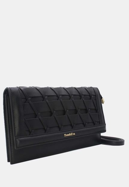 OP=OP.07.NL Clutch in Zwart Gevlochten Leer