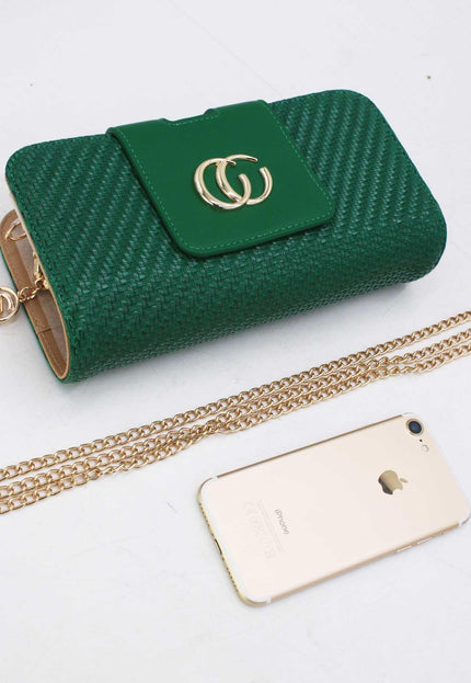 OP=OP.07.NL Groene Gevlochten Clutch