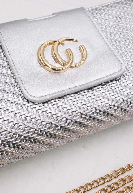 OP=OP.07.NL Zilveren Clutch met Gouden Chain