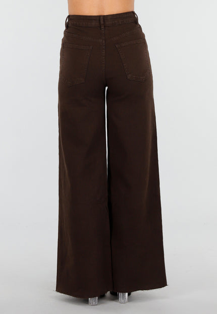 OP=OP.08.NL Denim Stretch Broek in Bruin met Wijde Pijpen
