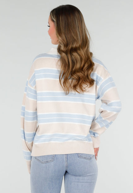 OP=OP.09.NL Beige met Blauw Gestreepte Trui