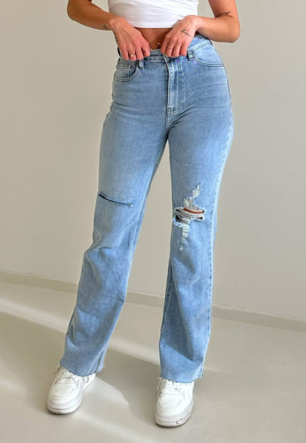 OP=OP.09.NL Lichtblauwe Denim Jeans met Kniescheuren