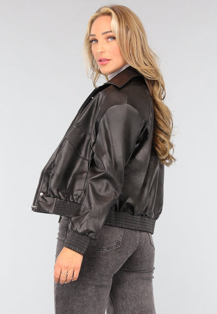 OP=OP.10.NL Zwart Oversized Lederlook Bomberjack