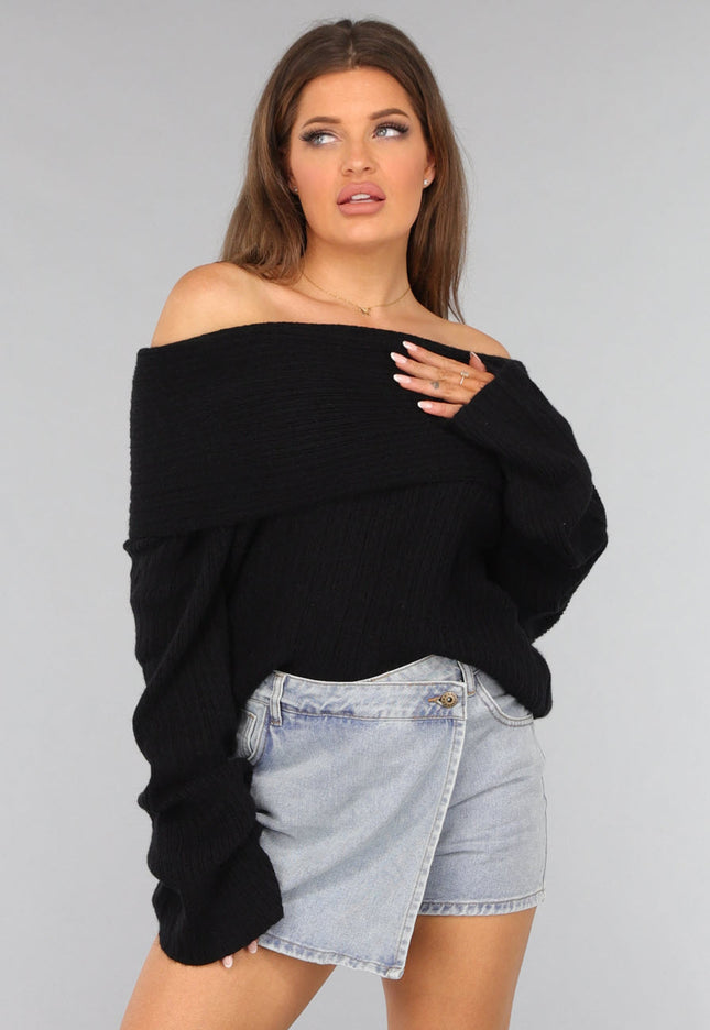 OP=OP! Zwarte Zachte Off Shoulder Trui