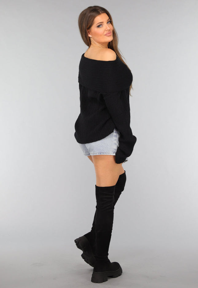 OP=OP! Zwarte Zachte Off Shoulder Trui