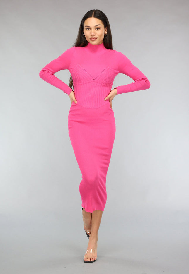 OP=OP! Fuchsia Bodycon Jurk met Rib Detail