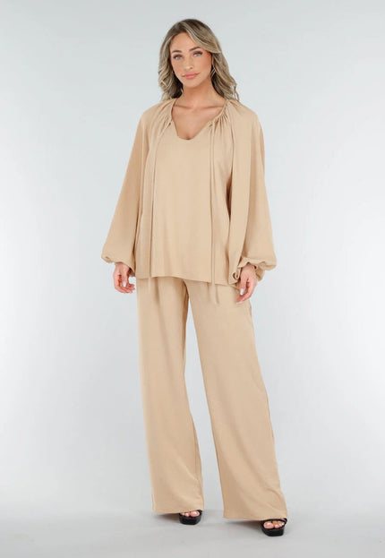 OP=OP.11.S Beige Linnenlook Blouse met V-hals