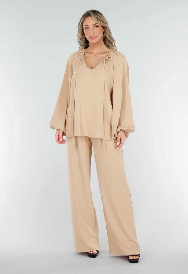 OP=OP.11.S Beige Linnenlook Blouse met V-hals