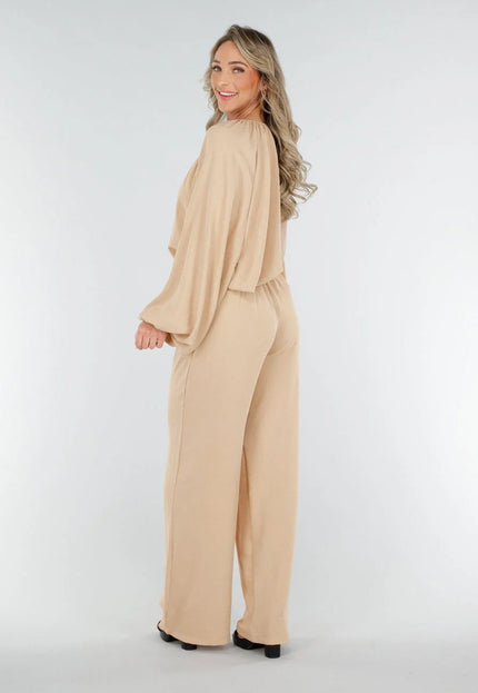 OP=OP.11.S Beige Linnenlook Blouse met V-hals