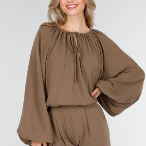OP=OP.11.S Bruine Linnenlook Blouse