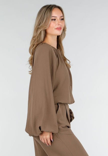 OP=OP.11.S Bruine Linnenlook Blouse