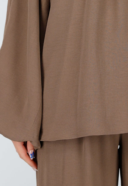 OP=OP.11.S Bruine Linnenlook Blouse