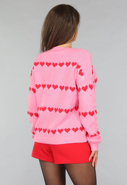 OP=OP! Lichtroze Gebreide Trui met Rode Hartjes